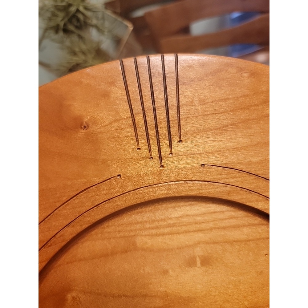 Vtg Hand Turned 14" Carved Birch Wood Platter Snack Plate Apple Carvings Signed - Picture 3 of 11